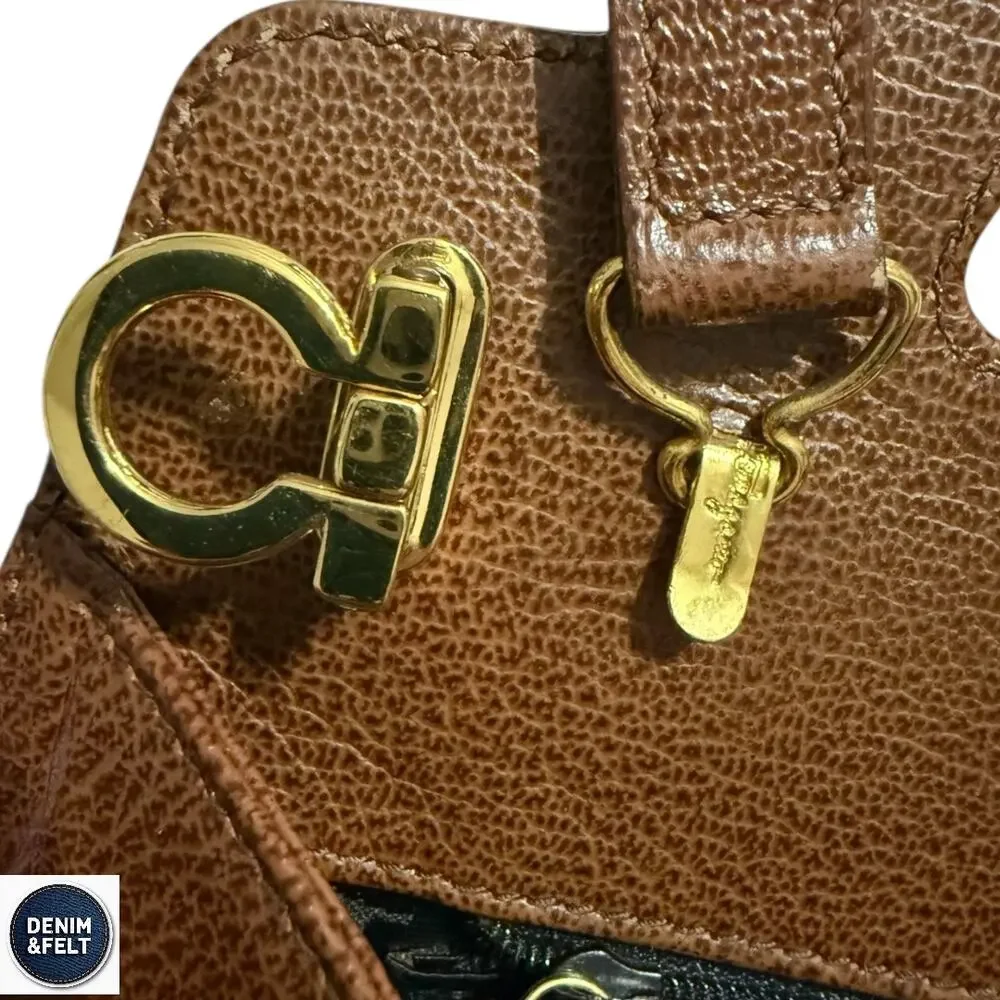 Salvatore Ferragamo Wanda Brown Leather Top Handle‎ Satchel Gold Hardware Purse